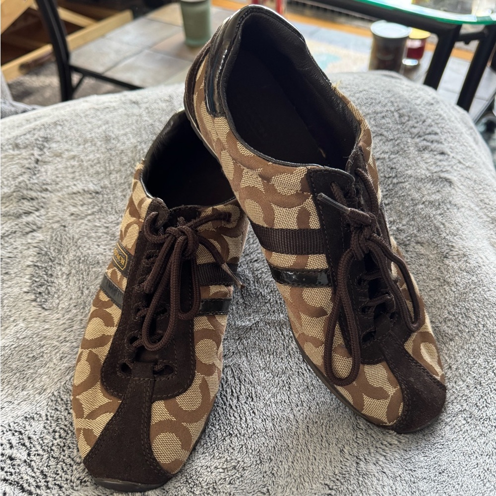 Coach Brown Signature Canvas Lace-Up Sneakers